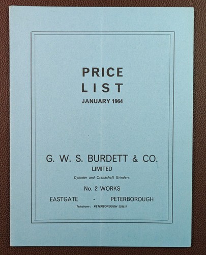 1964 G. W. S. Burdett & Co. Zylinder- und Kurbelwellenschleifer Peterborough Preis
