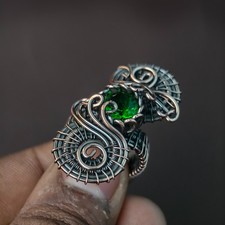 Handcrafted Wire Wrapped Topaz Ring: Teardrop Copper Boho Ring