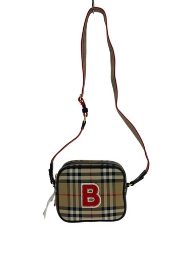 BURBERRY Shoulder Bag B Patch Check Beige Used