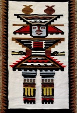 Vintage Woven Wool Native Aztec Mayan Wall Hanging Tapestry Rug Mexico 20 x 39