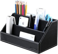 Schreibtisch Organizer Multifunktional Holzstruktur Leder Schwarz
