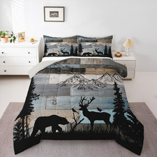 Rustic Farmhouse Comforter Set Queen Forest Cabin Bedding Set Woodland Hunting B