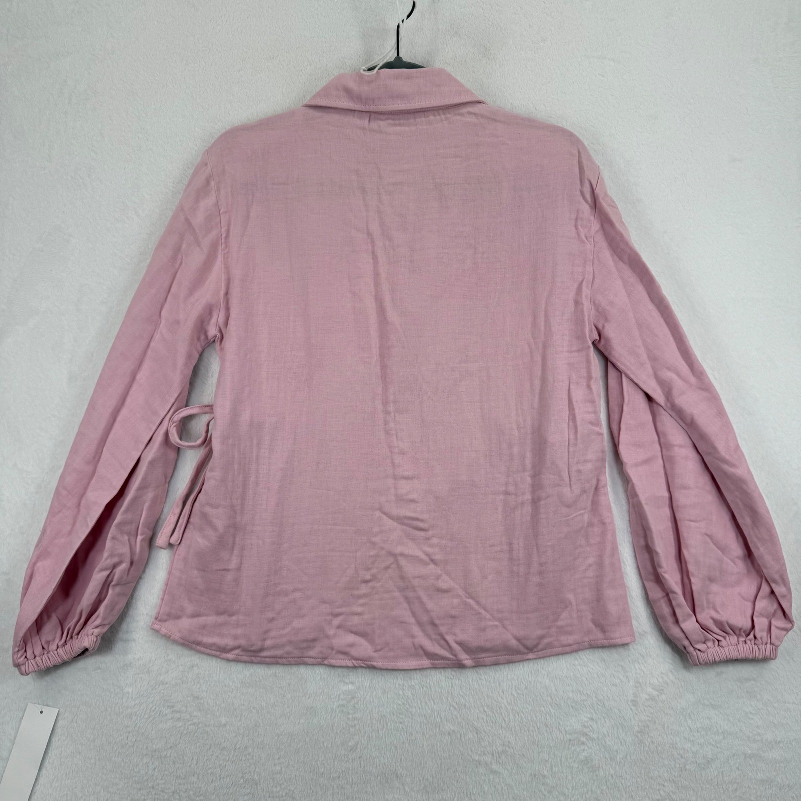 Love Whit by Whitney Port Wrap Blouse Top Collared Pink Tie Waist Long Sleeve S