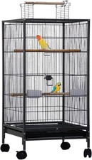40" No-Tool Assembly Wrought Iron Bird Cage  Rolling Stand  Open Top for Bird