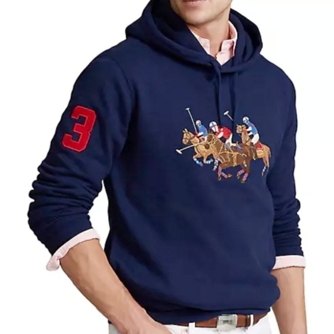 Polo Ralph Lauren Tre Polo Pony Felpa con Cappuccio Preppy Embroidere...