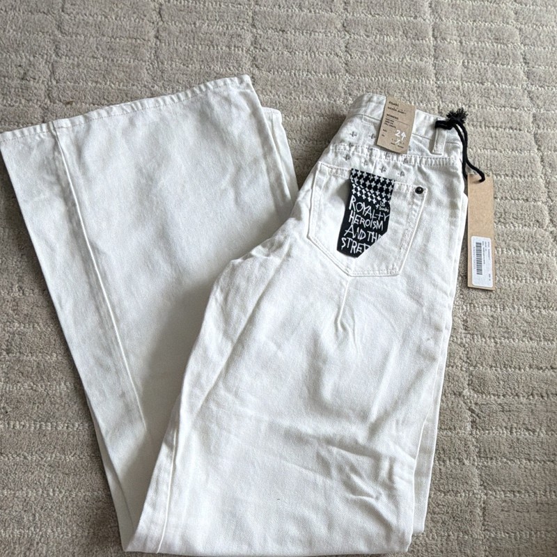 Ksubi Women’s White Light Wash Denim High Rise Wide Leg 5-Pocket Jeans Size 24