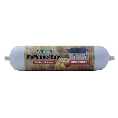 MyMenue4Dogs Hundefutter Rindswurst 400g Dogwurst Vollnahrung Nassfutter Snack