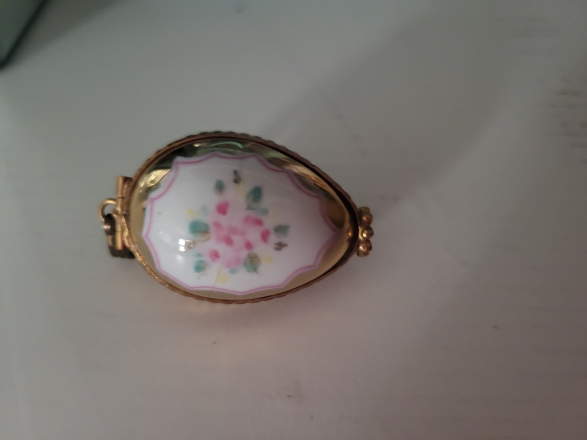Vintage Limoges France Handpainted Egg Locket, 24k Gold Finish View 2