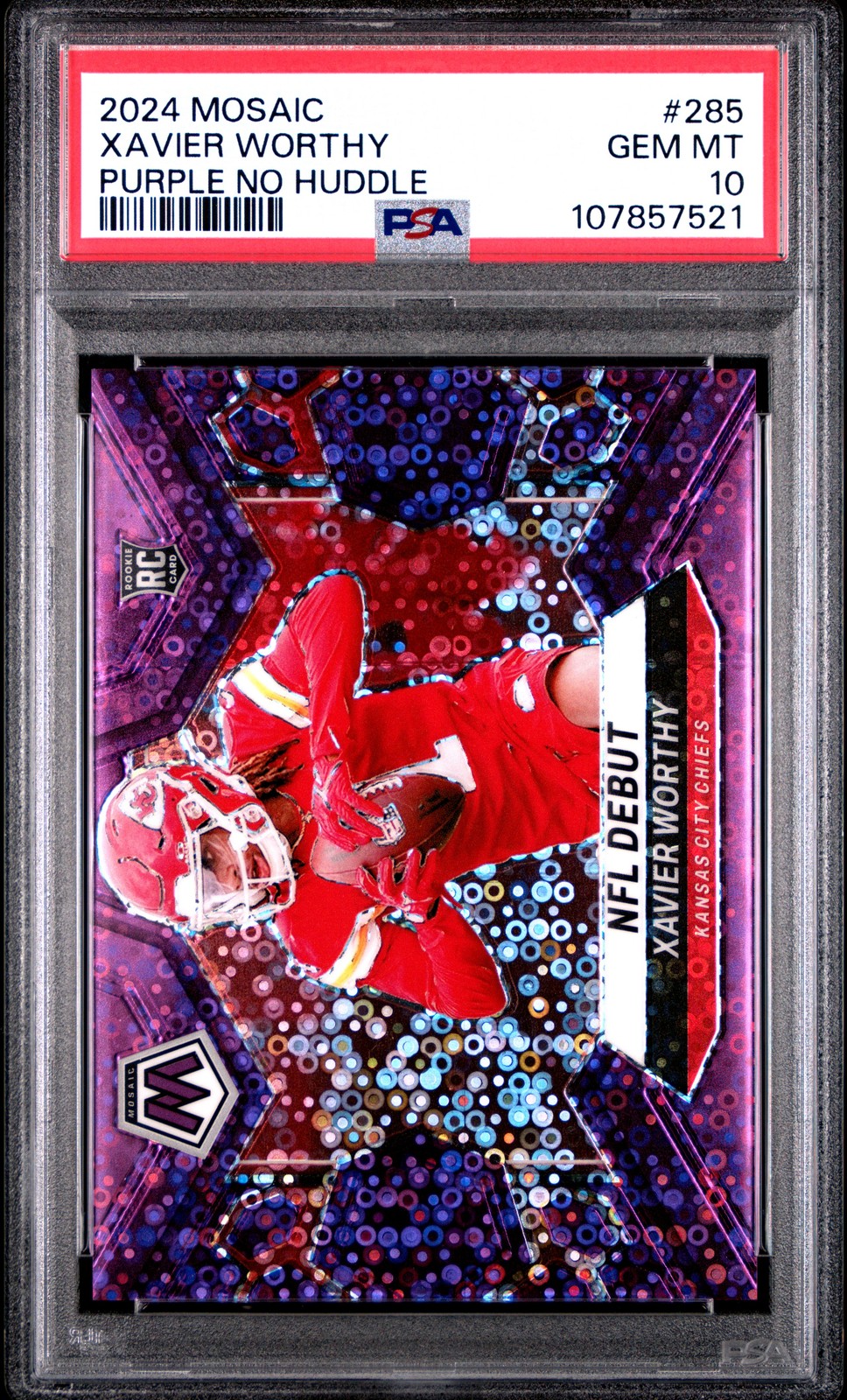 2024 PANINI MOSAIC PURPLE NO HUDDLE #285 XAVIER WORTHY 9/50 PSA 10