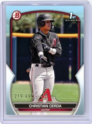 * CHRISTIAN CERDA 2023 1ST BOWMAN SKY BLUE COLOR PARALLEL RC SERIAL # 499
