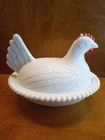 Glass Hen on Nest Vintage Partial Red Comb Covered Dish–7” See Description Below