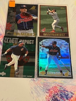 Manny Ramirez Cards x4: '97 Topps, '97 Upper Deck base & Rock Solid insert, etc.