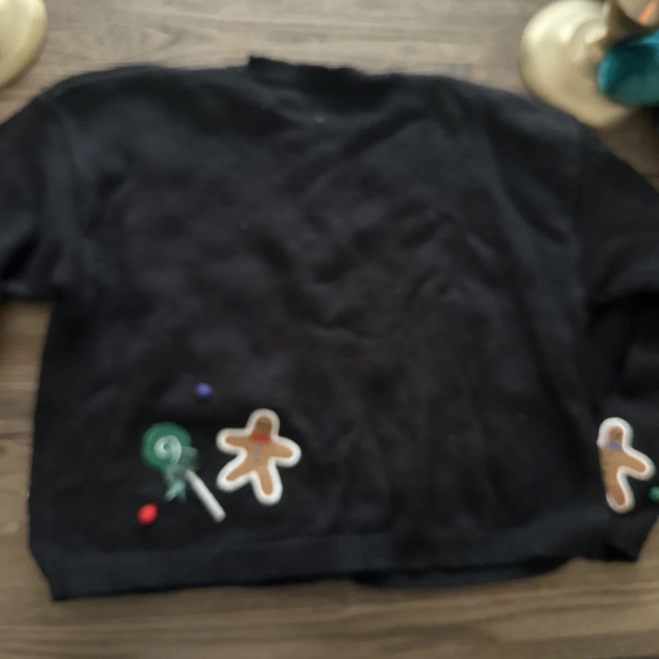 Vintage Talbots Kids Girls XL Black Gingerbread Man Holiday cardigan Sweater - Image 4 of 4
