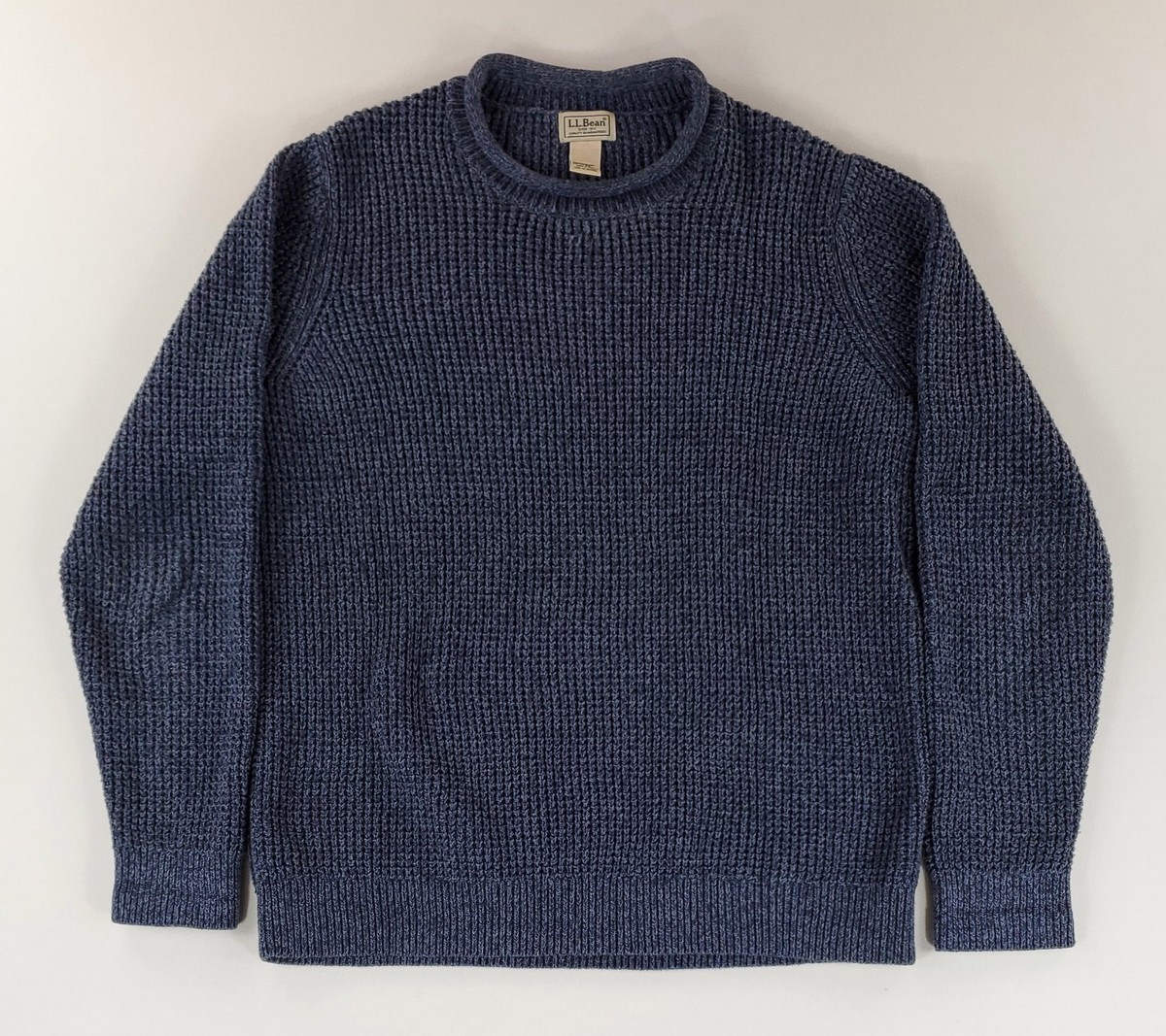 LL Bean Sweater Roll Neck Chunky Cotton Blue Mens L | eBay