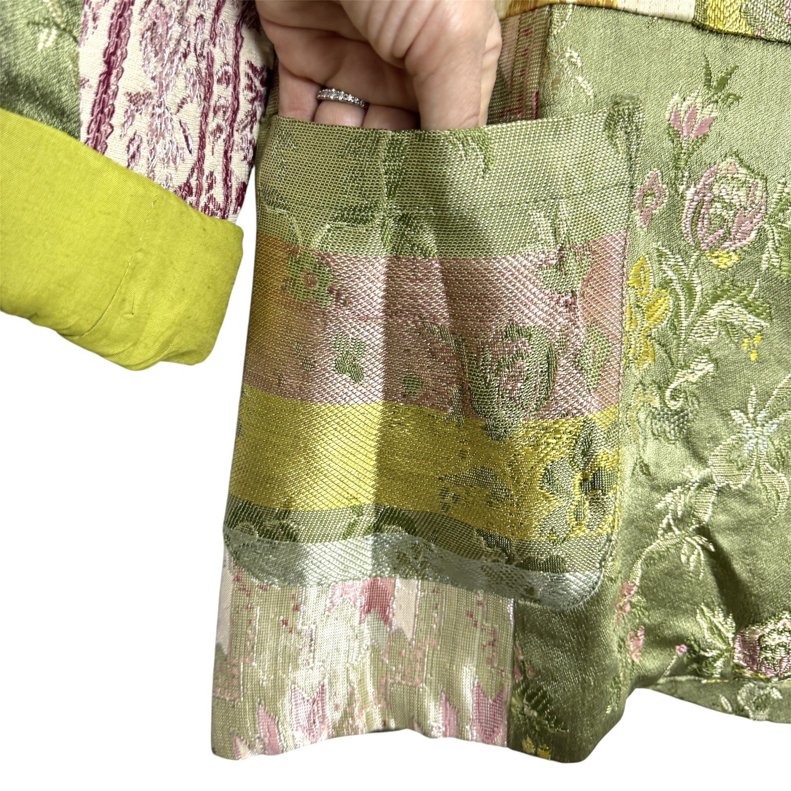 Vintage Satin Patchwork Blazer Jacket Size M Gree… - image 3