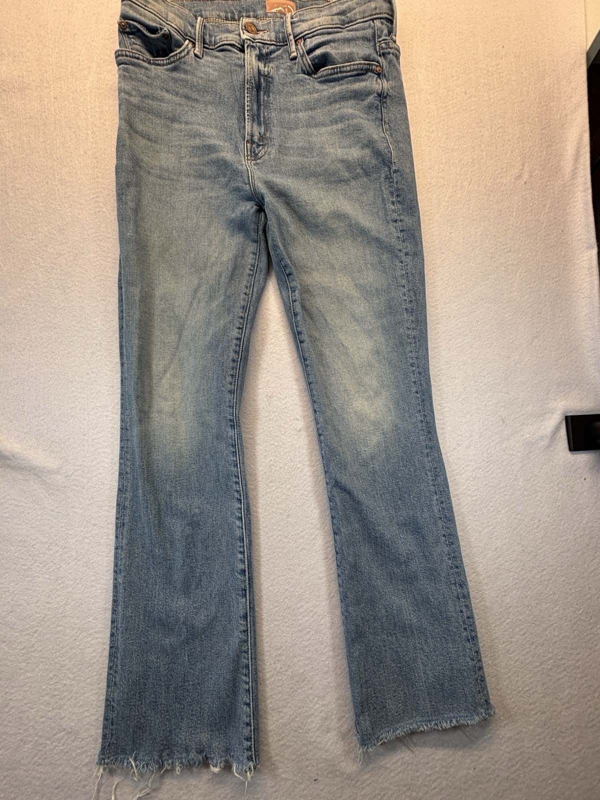 Mother Insider Crop Step Fray Jeans Womens 29 Light Wash High Rise Flare Raw Hem
