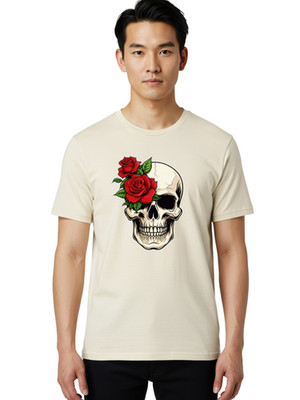 Skull-With-Roses-7 Mens Graphic Tee, 100% Cotton, Casual Summer Wear