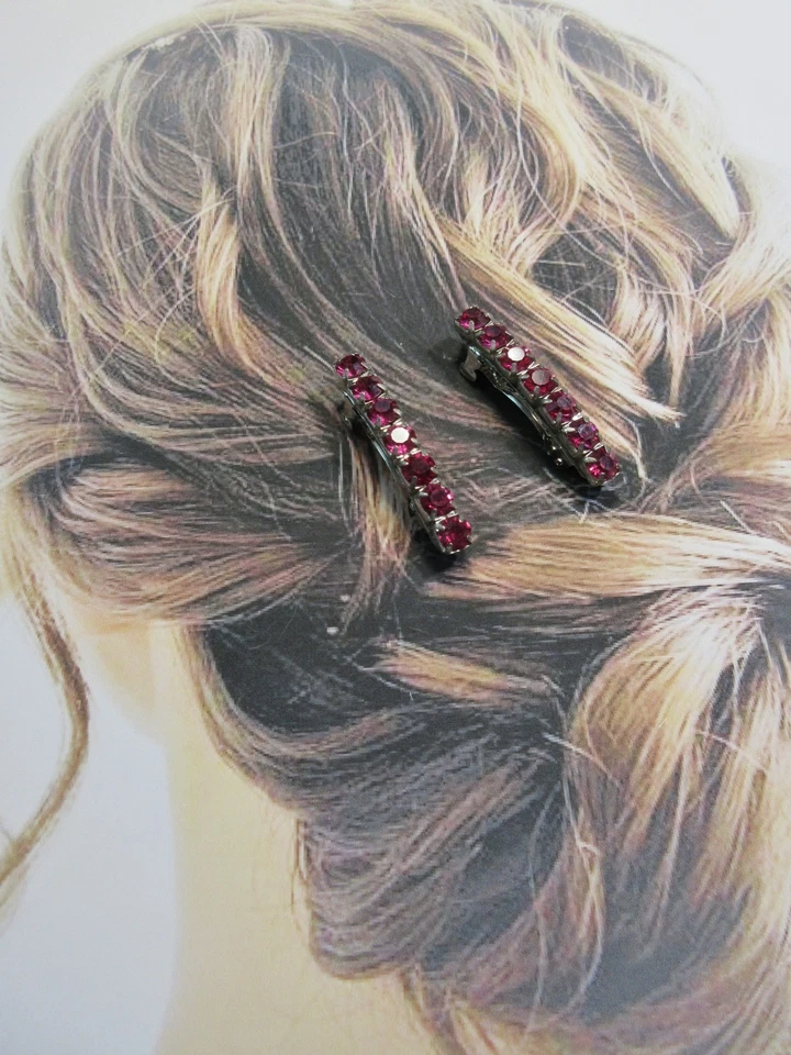 Пара французских мини-заколок с зажимом AAA розовые австрийские хрустальные стразы - Изображение 2 из 4