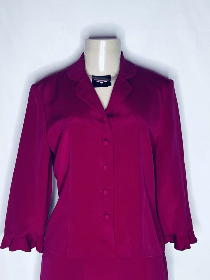 TRAJE VINTAGE MAGGY LONDON ROSA OSCURO 100% SEDA TALLA 10 Foto 2 de 3