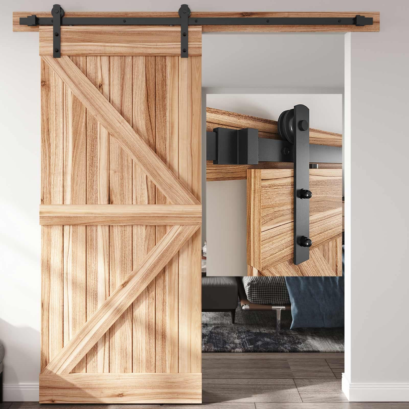 6.6 FT Heavy Duty Sliding Barn Door Hardware Track Kit,Straight Pulley,Slide ...