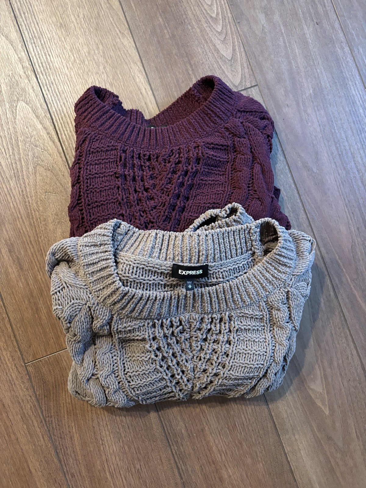 2 pack Express Sweaters  Lt. gray and plum colored Sz Xs