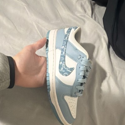 Nike Dunk Low Paisley Light Blue White Men's Low Top Athletic Sneakers