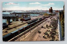 Trains and Harbor in Montreal Canada, Antique Postcard A6