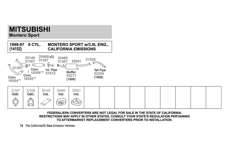 For Mitsubishi Montero Sport 00-04 Walker Aluminized Steel Exhaust Tailpipe Foto 3 de 4