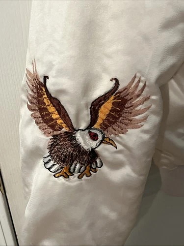 Vintage Far East Tour Japan Jacket White Satin Snap Embroidered Eagles Souvenir image 5