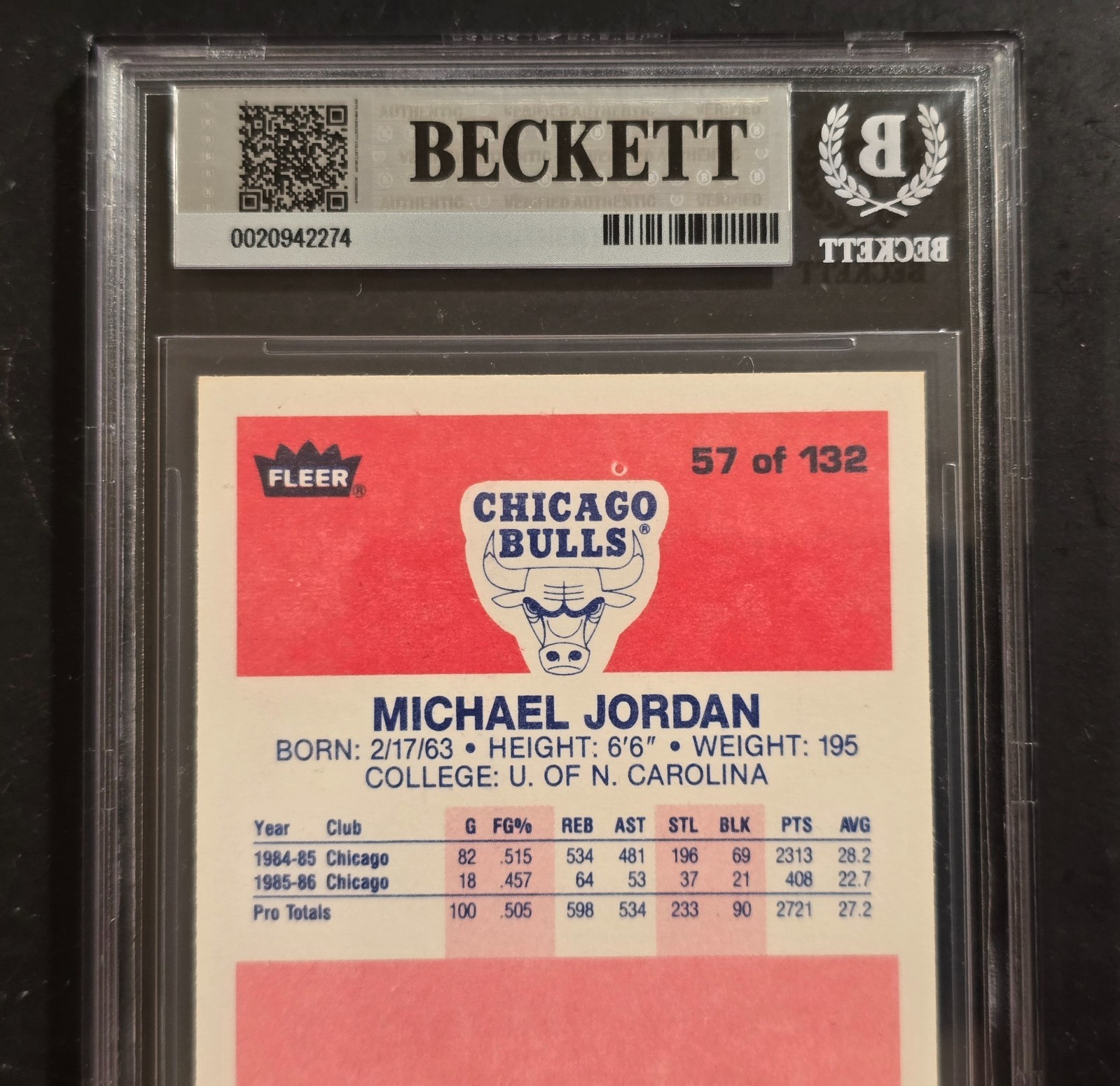 🔥 1986 FLEER MICHAEL JORDAN #57 ROOKIE RC BECKETT BGS 8 w/ (2) BGS 8.5 🔥 view 5