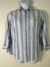 Ava & Viv Womens Plus Size 1X Blue Striped Button-Up Shirt Long Sleeve