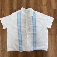 Cafe Luna Mens 3XL White Blue Striped Linen B...