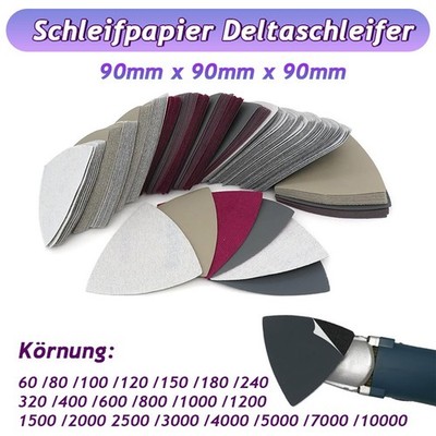 60-10000# Schleifdreiecke Dreieck Schleifpapier Deltaschleifer Nass Trocken 90mm
