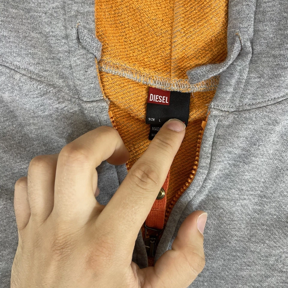 Sudadera con Capucha DIESEL Adulto Grande Gris Cremallera Completa Y2K Terry Francés Dragón Grunge Para Hombres Foto 3 de 4