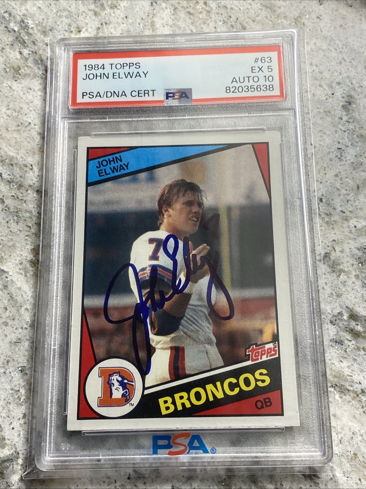 John Elway HOF Signed 1984 Topps Football #63 RC Rookie PSA 5 PSA/DNA AUTO 10