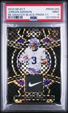 2023 PANINI SELECT ROOKIE SWATCHES BLACK PRIZM 1/1 JORDAN ADDISON 1/1 PSA 9