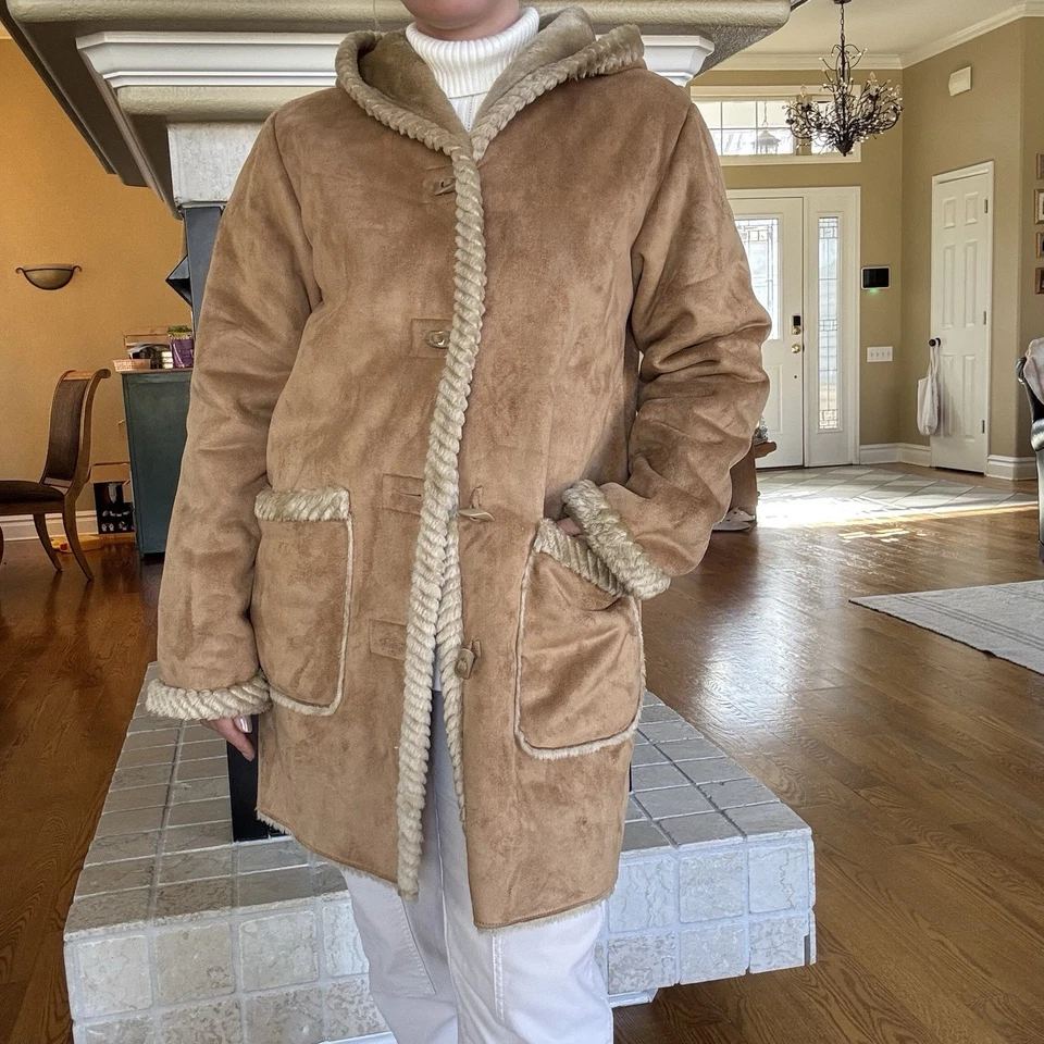 Chaqueta Abrigo Mujer St Johns Bay Beige Lavable Imitación Gamuza Imitación Piel Forrada Pequeña Foto 2 de 4