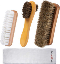 Shoe Shine Brushes Kit 4PCS - 100 Soft Horsehair Bristles Brush, Polish Appli