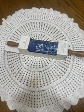 Pioneer Woman Delilah Floral Ceramic Rolling Pin Olivewood Handles Blue White