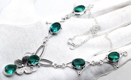Paraiba Tourmaline Gemstone 925 Sterling Silver Jewelry Necklace Size 17-18" - Picture 3 of 9