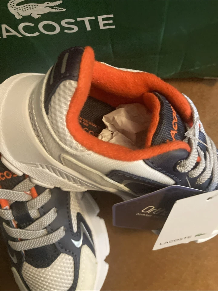 Zapatos Lacoste Niños Talla 7 Blanco Naranja Ortholite Cómodos Espuma Tenis Nuevos con Etiquetas Foto 3 de 4