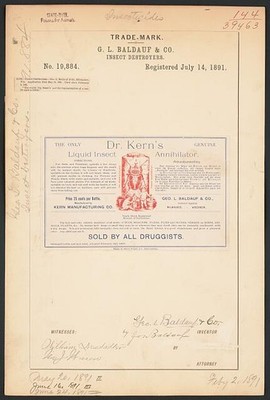 Trade Mark G L Baldauf Dr Kern Insect Destroyers 1891 Trademark Registration