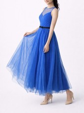 Women s Royal Blue Tulle Evening Dress Maxi Formal Gown Sleeveless Size S