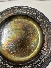 VTG Rogers Pierced Reticulated Edge Floral Etched Round Silver Plated 10" Tray