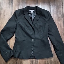 H M Black Blazer One Button Fitted Career Jacket Women's NEW Size 4