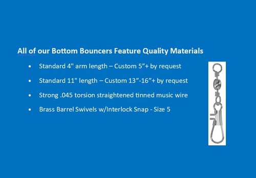 12 qty 3/4 oz Bottom Bouncers/ 4" Arm / 11" long/Brass Barrel Snap Swivel-Size 5 - Picture 2 of 3