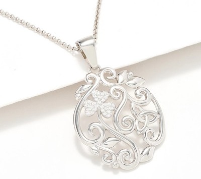 Solvar Sterling Silver Pave Shamrock Pendant with 20'' Chain