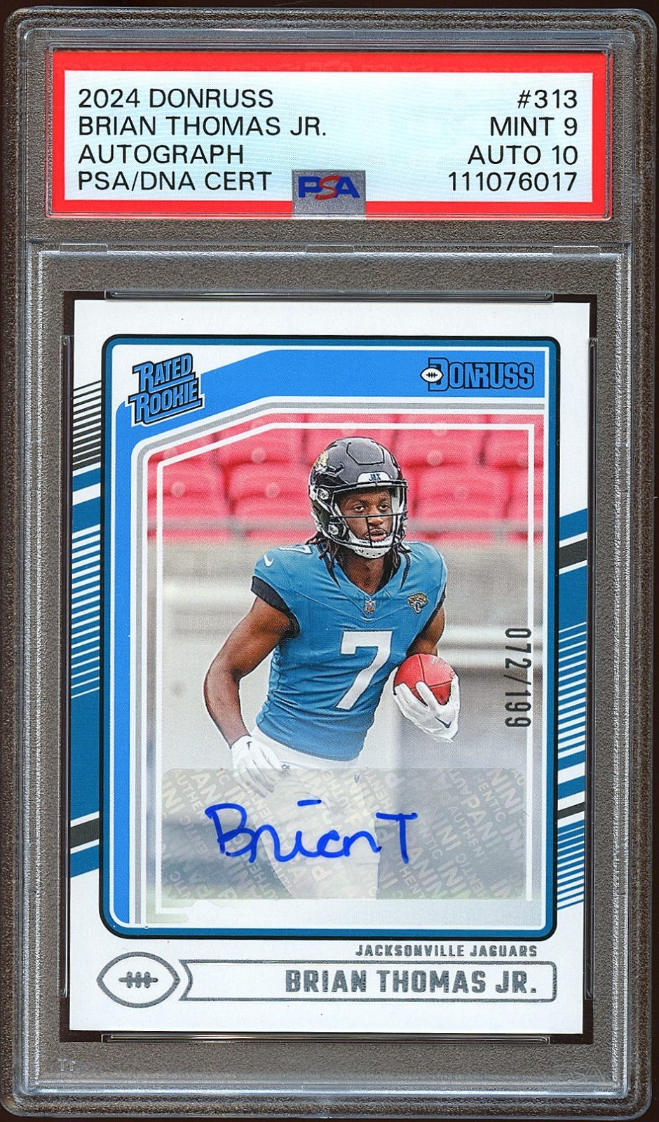 Brian Thomas Jr. 2024 Donruss Rated Rookie Auto Autograph Jaguars 72/199 PSA 9