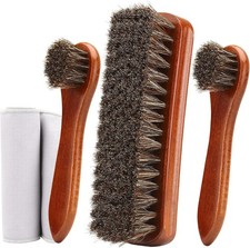 4-Piece Horsehair Shoe Brush Shine Kit Shoe Polish Kit Leather Shoes Boot