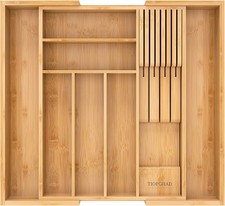 Bamboo-Silverware-Drawer-Organizer-Kitchen, Expandable Utensil Holder Cutlery Tr